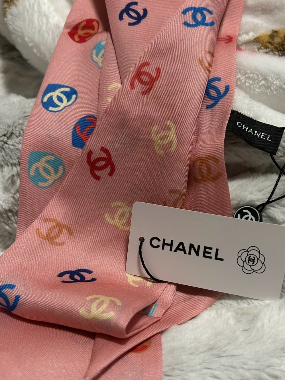 CC Pink Silk Logo-Print Scarf - Picture 3 of 4